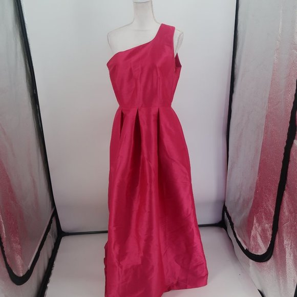 Lula Kate Charleston Pink Shantung One Shoulder Gown in Fuchsia Pink Size 10 - Picture 6 of 10